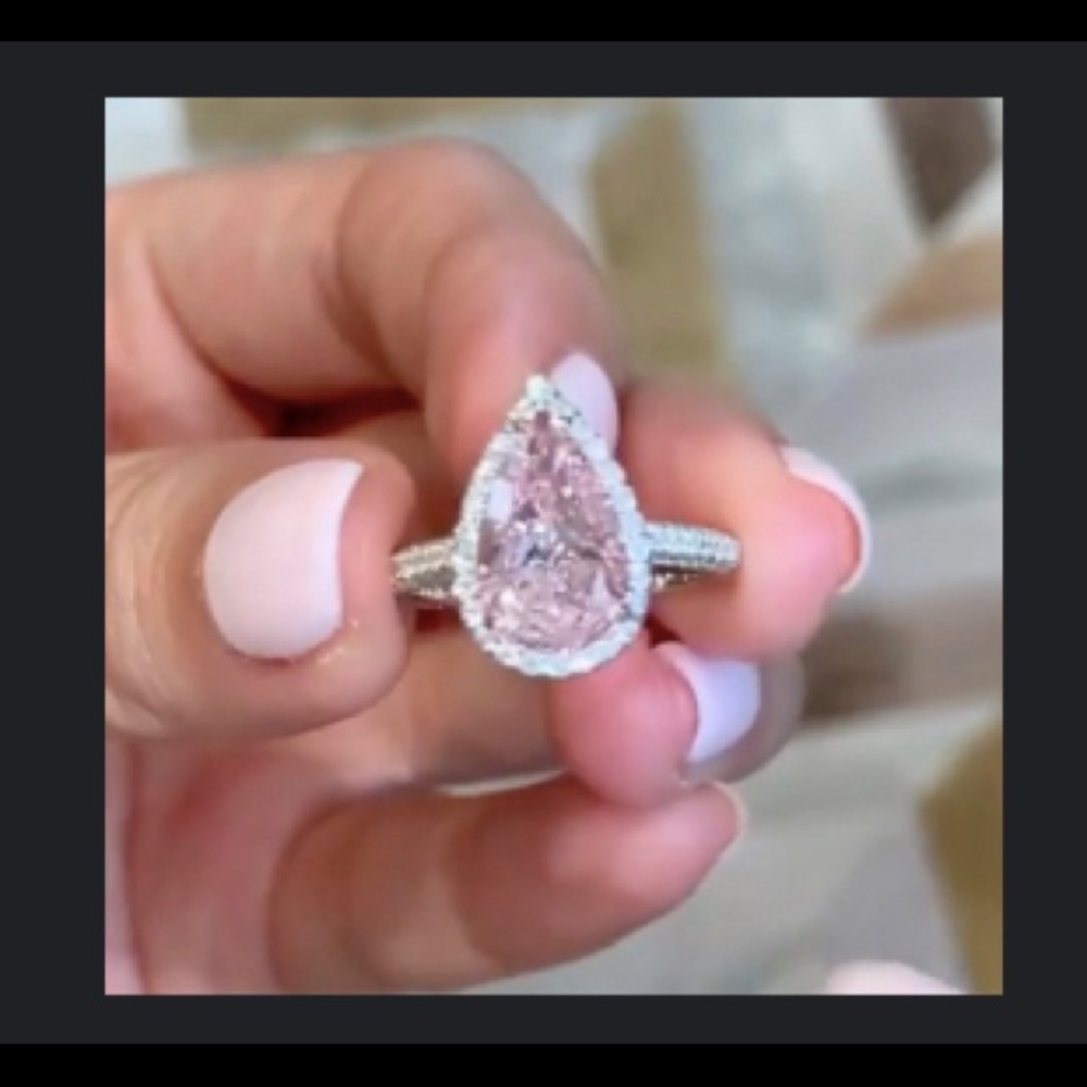 3.0 carat halo pear cut soma simulated diamond pink sapphire engagement ring
